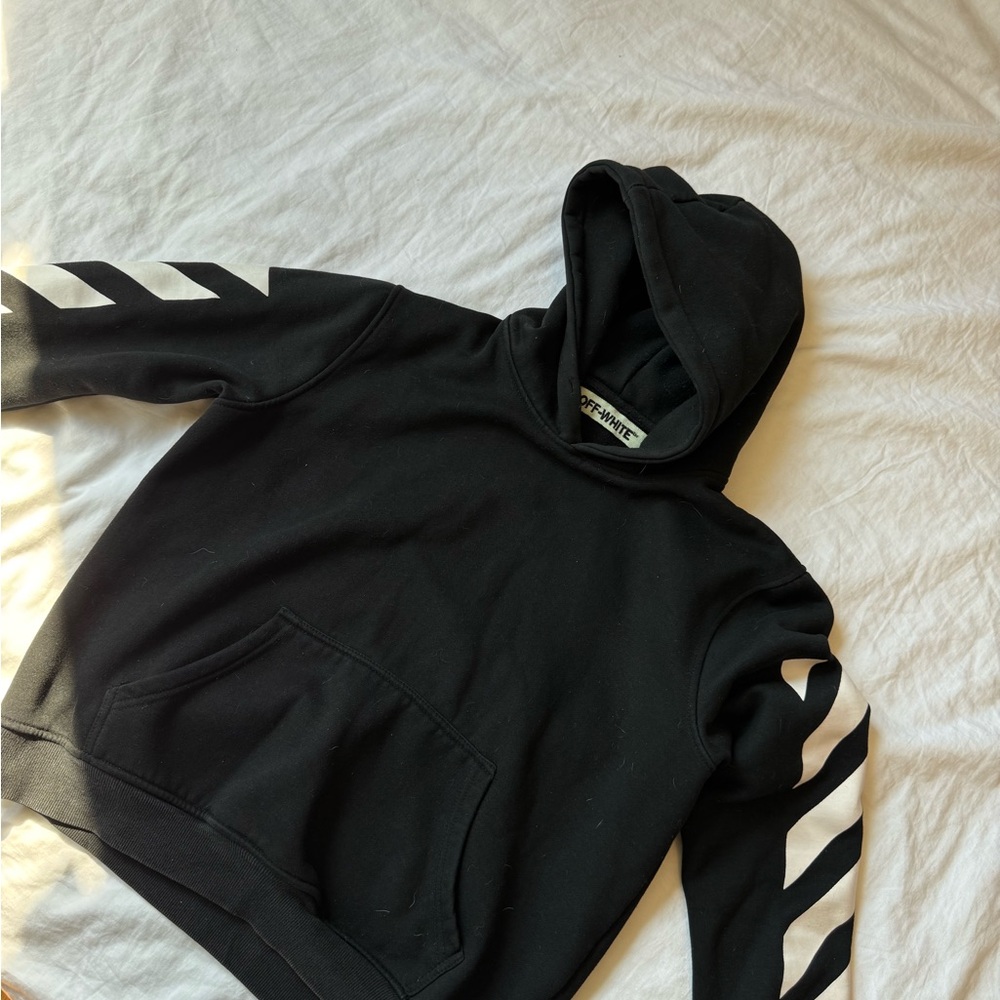 Virgil Abloh Off-White Black Hoodie with Diagonal Sleeve Stripes